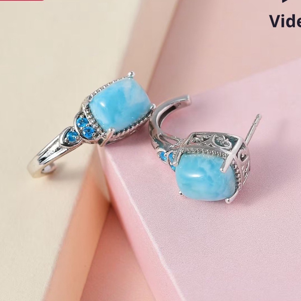 D'Joy Larimar and Malgache Neon Apatite 5.65 ctw J-Hoop Earrings